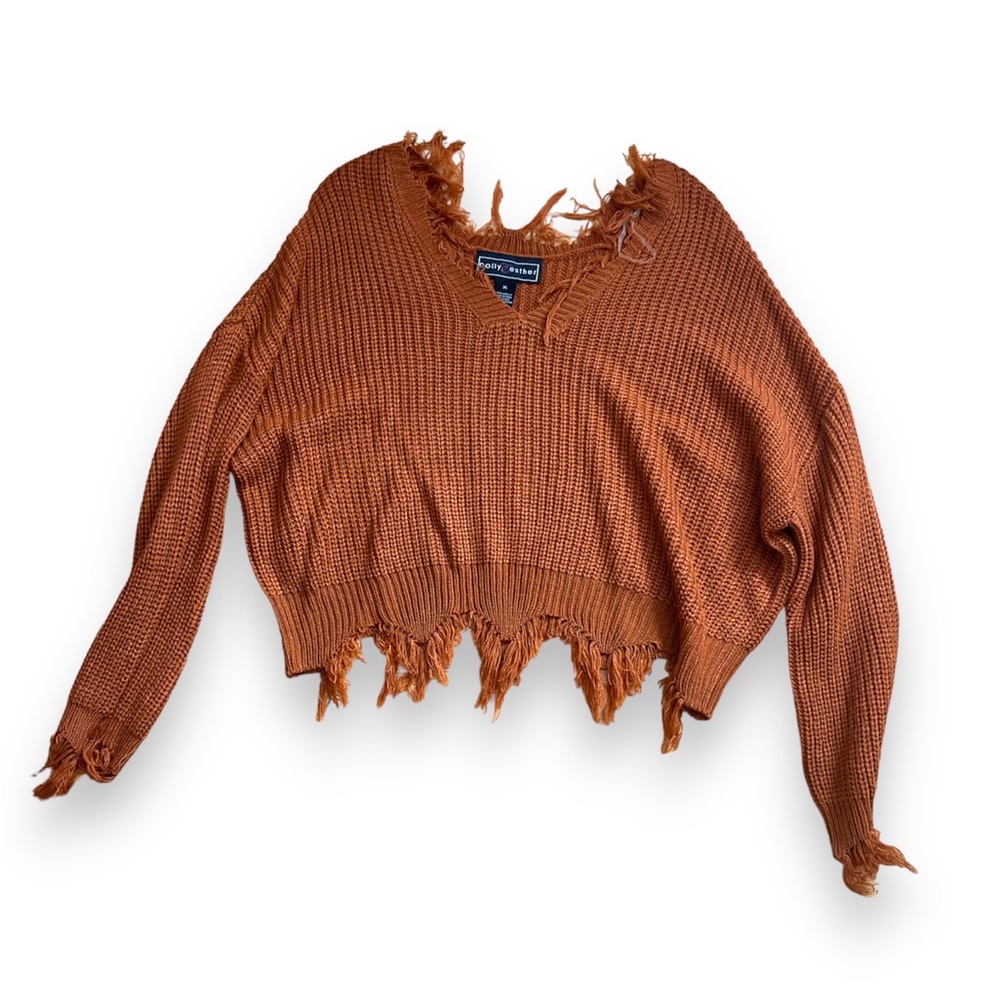 Orange Cropped & Frayed Sweater XL